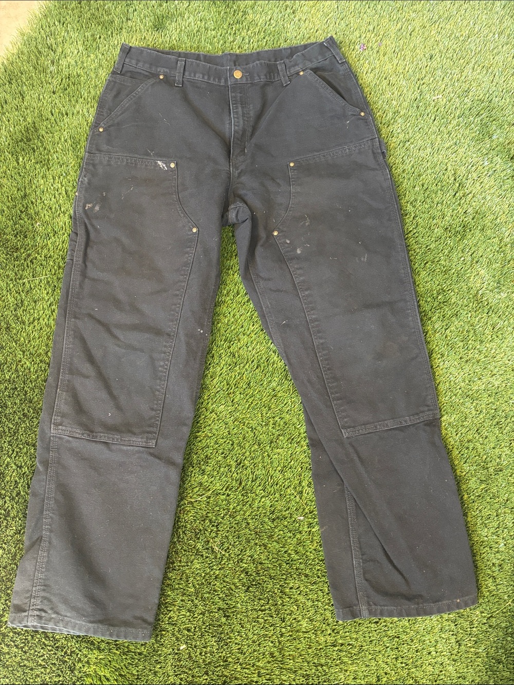 Carhartt Black Double Knee Pants Mens Size 36x32 Painter Faded